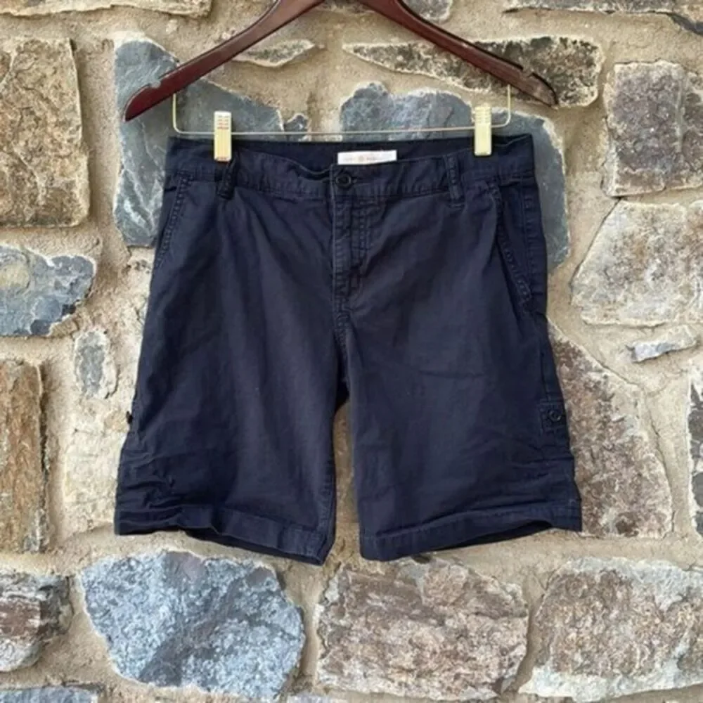 Tory Burch Convertible Roll Tab Chino Shorts in Black Size 26